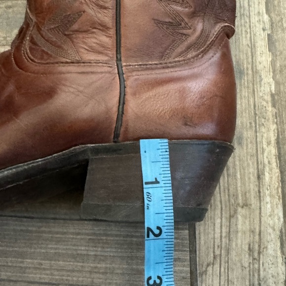DAN POST COWBOY BOOTS WINGTIP BROWN STITCHED LEATHER, #16782 SIZE 9D, VINTAGE - Picture 11 of 12
